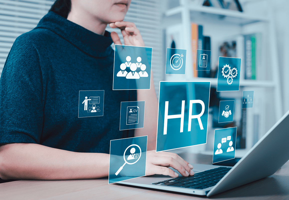 Human resources dashboard with icons on laptop