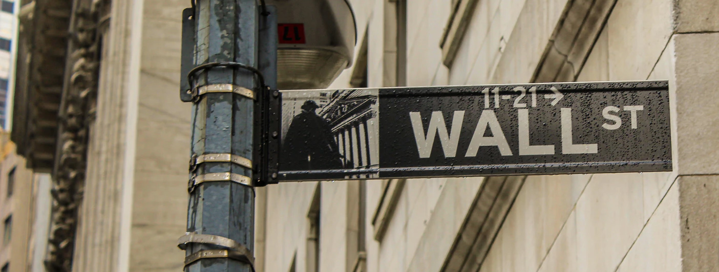 Close-up of Wall Street street sign